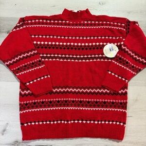Vintage American Pride Red Fair Isle  Sweater, Size Large